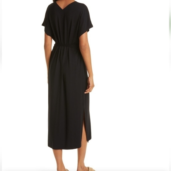 Vince Double V-Neck Cap Sleeve Knit Midi Dress Stretchy Black Size XS New - Picture 4 of 13